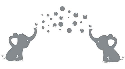 LUCKKYY Elephant Family Wall Decal Removable Vinyl Wall Art Elephant Bubbles Wall Stickers Baby Nursery Wall Decor (Grey)