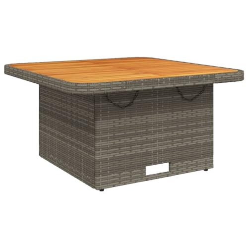 KNERPWD Poly Rattan Acacia Wood Outdoor Garden Table, 80x80x71 cm Dining Table for Patio, Adjustable Lift-Top Coffee with Steel Frame, Grey - Image 7