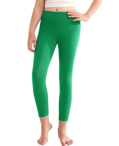 QooNoo Girls Leggings Cotton Leggings for Kids Toddler Stretchy Full Length Tights Pants 4-16 Years(Green Medium)