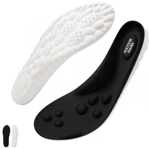 Footstr Insoles for Kids Youth 4D Cloud Insoles for Men & Women Arch Support Shock Absorption Relieve Foot Shock Absorption (Black 5Y-6Y)