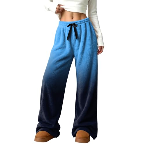 Women's Wide Leg Pants Baggy Plush Ombre Flannel Relaxed Casual Pant - image 6
