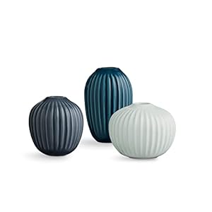 Kähler Hammershøi Miniature Vases in Different Sizes Green Fine High-Quality Vases Made of Handmade Porcelain in Scandinavian Style with Grooves Ideal for Taper Candles and Single Flowers