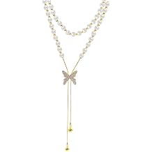 BSLVWG Artificial Pearl Low Back Necklace Long Tassel Body Chain Sexy Backdrop Necklace Pendant Vintage Necklace Jewelry for Backless Dress Harness Bikini Wedding Dress Accessories