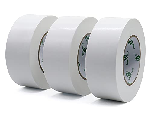 BOMEI PACK Universal - Ruban Adhésif Toilé Blanc, Heavy Duty Duct Tape 3 rouleaux 50 mm x 50 m pour les travaux de réparation, fixation, de scellage, d'étiquetage et de rénovation