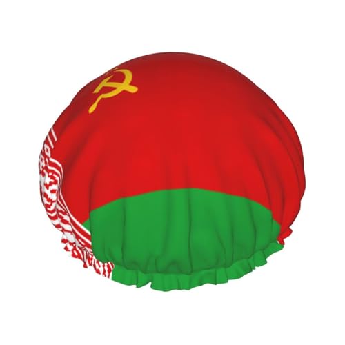 Gorro de ducha de doble capa con estampado de bandera de Bielorrusia, reutilizable, ligero, suave y ajustable para mujeres y hombres
