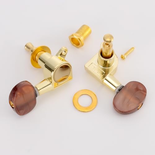 Swhmc 3R 3L Semi-Closed Golden Guitar String Tuners Tuning Keys Pegs Machine Heads Knobs Locking Tuners for Acoustic, Electric Guitar