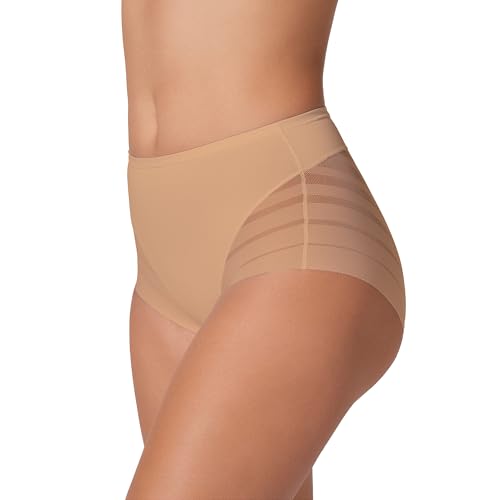 Image of Leonisa High Waisted Invisible Tummy Control Shapewear for Women - Stripe Lace Ladies Underwear Panties