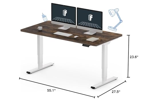 Image of FLEXISPOT E6 3-Stage Dual Motor Electric Standing Desk 55 x 28 Sit Stand Up Desk, Holds 220 lbs, Adjustable Height w /Memory Presets, One-Piece Special Walnut Desktop & White Frame, Ships in 2 Boxes