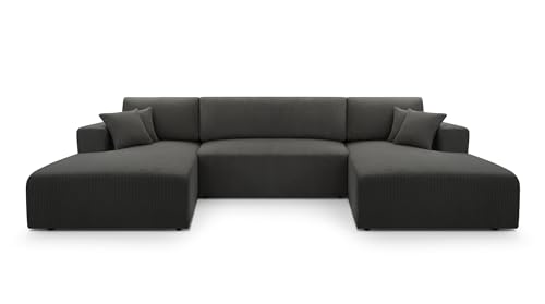 FurniShop24 Ecksofa mit Schlaffunktion und Bettkasten - Eckcouch U-Form Klappsofa - Schlafcouch zum Wohnzimmer, Minimalistisches Design Eckcouch Como U Anthrazit, Schlafsofa