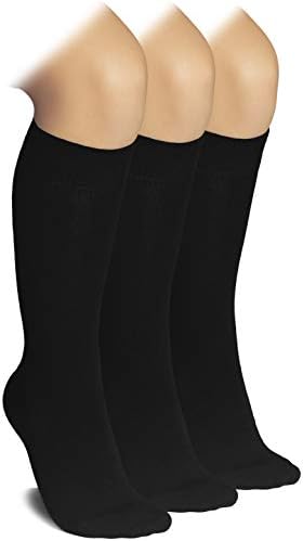 Hugh Ugoli Knee High Socks for Kids Girls Boys & Toddlers, Solid Color Long School Uniform Socks, Soft Breathable & Comfortable Bamboo Socks 3-14 Years Old | 3 Pairs | Black | 9-11 Years