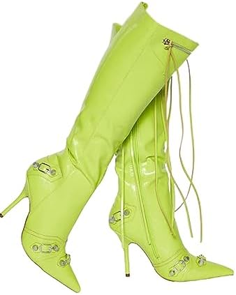 Women Pointy Toe Knee High Heel Boot with Tassel Zipper Bexie-3 Lime 11 Review | Image 4