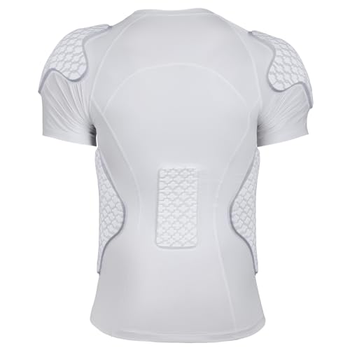 TUOY Men\'s Padded Compression Shirt Protective Shirt Rib Chest Protector for Football Paintball Baseball White