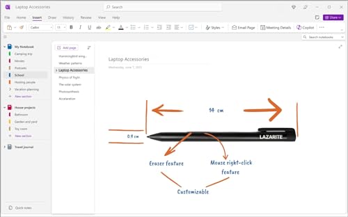 Image of LAZARITE M Pen Black, Active Stylus for Microsoft Surface, Lenovo Yoga 7i /9i, Flex 5, Hp Envy x360 /Pavilion x360 /Spectre x360, 4096 Pressure Sensitivity, Palm Rejection, Tilt Support