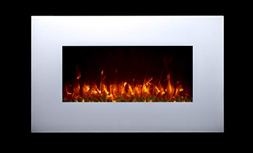 2023 NEW PREMIUM PRODUCT TruFlame 36inch White Wall Mounted Electric Fire with 10 colour Flames (Pebbles, Logs and Crystals)!