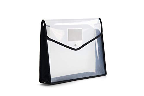 Fanwu Plastic File Folder Poly Envelope Expanding File Wallet Document Folder With Snap Button Closure, Legal Size, 5 Pack Large Waterproof Accordion File Pouch (Transparent&Black) #TOP3