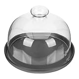 TOYANDONA Bandeja de Cerámica para Pasteles con Cúpula de Vidrio Transparente, Plato de Anticipo de Frutas de 6 Pulgadas Negro, Soporte para Aperitivos y Postres en Hogar y Fiesta