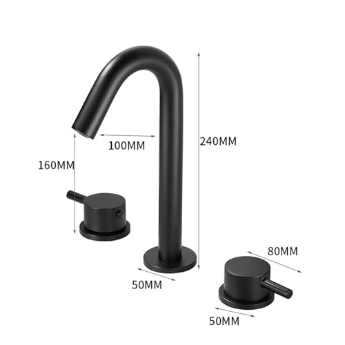 Robinet de lavabo col de cygne noir mat à double poignée pour vasque 3 trous