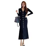 CHONG FENG XIA Autumn Winter Korean Style Long Skirt Short Sleeve Underdress for Women-Black-Medium