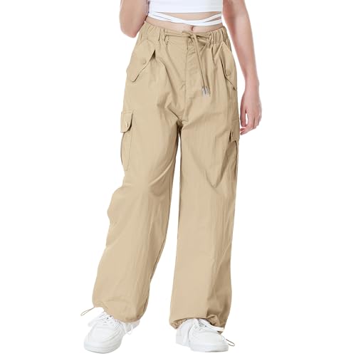 Image of Rolanko Parachute Pants for Girls Y2K Cargo Trousers with Pockets Harajuku Jogger Pants Kids 4-14 Years
