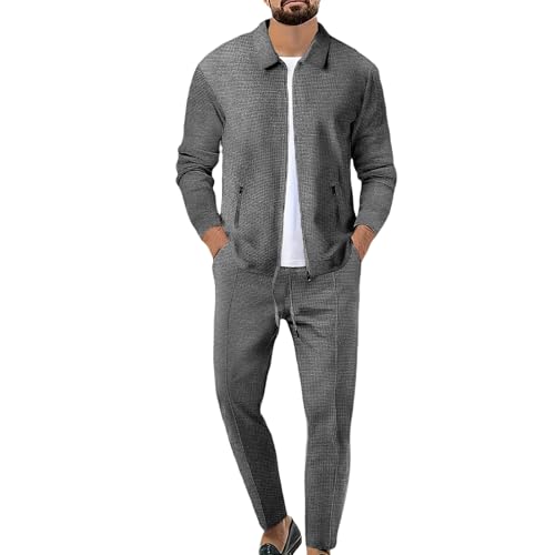 Mens Fashion Outfits Set 2 Piece Sets Lightweight Zip up Sweatshirts&Regular Fit Pant Outdoor Work Suits Fall Winter Dark Grey