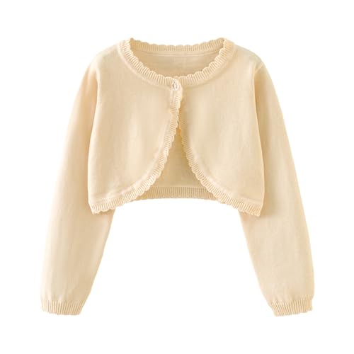Image of Girls Bolero Cardigan Sweater Toddler Kids Long Sleeve Button Knit Shrug Cropped Cover Up Jacket Tops
