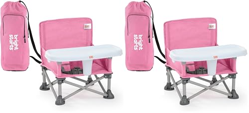 Bright Starts Pop 'N Sit Portable Booster, Indoor/Outdoor Use, Floor Seat with Feeding Tray, Pink, 6 Mos - 3 Yrs (Pack of 2)