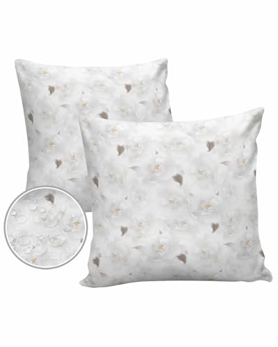 White Rose Floral Outdoor Pillow Covers Waterproof,All Weather Cushion Case Set of 2 Decorative Pillowcases for Sofa Couch Bed Decor Patio Furniture 26