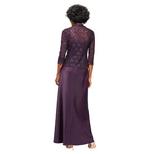 Alex Evenings Women's Long Mock Jacket Dress With Satin Skirt, Eggplant, 14 #TOP3
