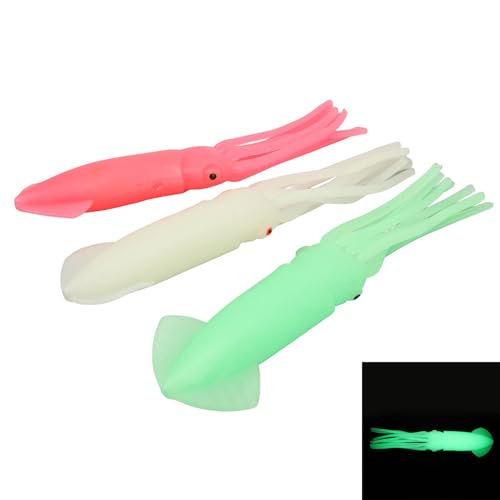 equlup 3Pcs Fishing Luminous Squid Lures Skirts Jig Fishing Octopus Lures Squid Bait Glow in The Dark Fishing Lures Fishing Squid Lures Octopus Jig(20cm)