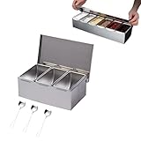 ZutatenbehäLter Aus Edelstahl, Pizza ZutatenbehäLter Aus 304 Gastro BehäLter Mit Deckel,FäCher Pizzastation GewüRzbehäLter Obstschachtel Mit Deckel Und Herausnehmbare Innengitter FüR Obst, GewüRzen