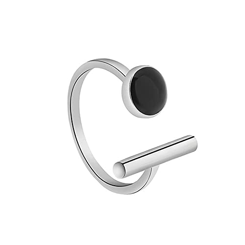 Anello Aperto da Donna in Argento Sterling, Barra Tonda, Strass Nero, Gioielli Fatti a Mano Regolabili
