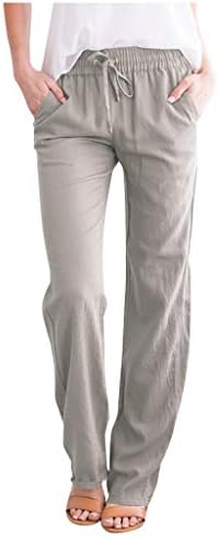 Mackneog Casual Wide Leg Womens Casual Cotton Tapered Capri Cargo Pants Loose Fitting Solid Drawstring Solid Color Linen