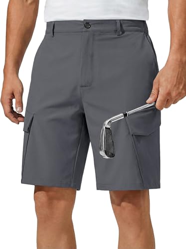Runcati Mens 9" Golf Shorts Quick Dry Stretch Lightweight Elastic Waist Work Hiking Summer Dress Shorts with 4 Pockets Dark Grey