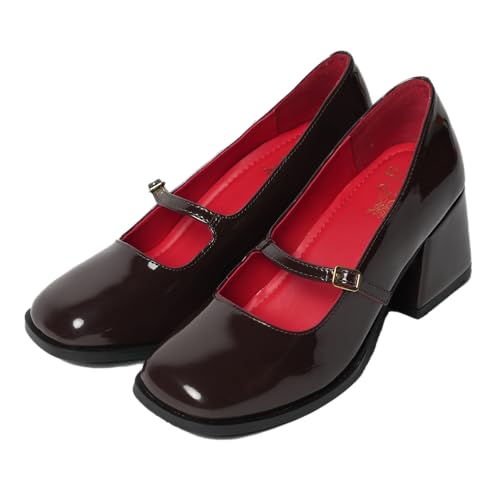 Theater Women Brown Mary Jane Block Heels | Single Strap | Round Toe | Stylish & Comfortable | Formal & Casual Wear