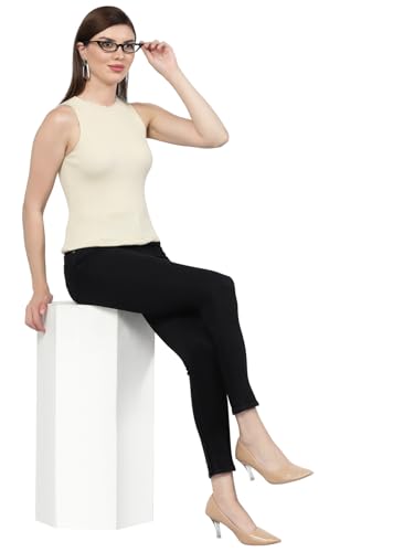 Image of Kalt Womens Knitted, Ribbed Cotton Fitted Sleeveless Round Neck Cami Tank Top