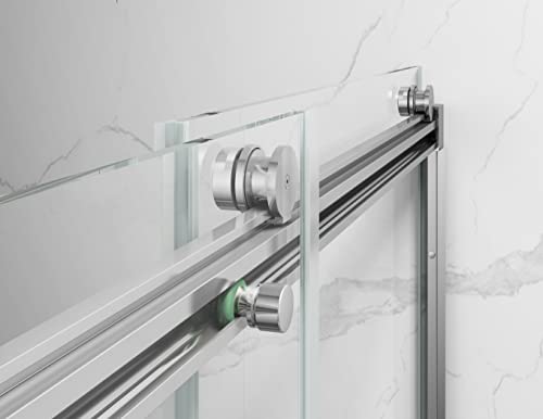 Sunrosa Semi-Frameless Glass Shower Door 58-7/8"×60", Bypass Sliding Shower Door With Towel Bar, Bathtub Shower Door With Tempered Glass, Aluminum Shower Door For Bathtub In Chrome #TOP2
