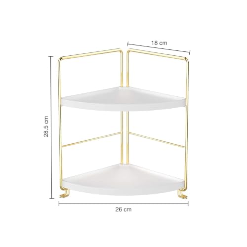 Image of oddpod 2-Tier Corner Storage Rack Bathroom Countertop Organizer /Stackable Standing Makeup Storage Holder, Vanity Tray, Cosmetic & Spice Rack Shelf Cabinet for Kitchen and Bathroom (Gold)