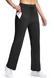 Soothfeel Women's Fleece Lined Pants 29" High Waisted Zipper Pockets Winter Warm Thermal Sweatpants Snow Hiking Lounge Pants Black M