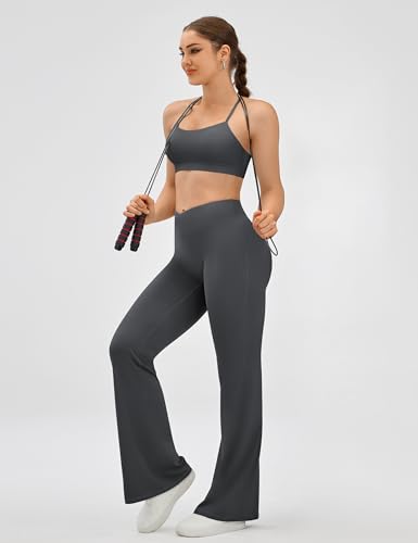 EUYZOU Yoga Pants Women High Waist Casual Soft Crossover Straight Leg Bottoms Leggings, Grey Long L — view 3