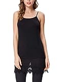 Women's Lace Trim Bottom Cotton Tank Top Mini Dress Shirt Tunics (M,Black)