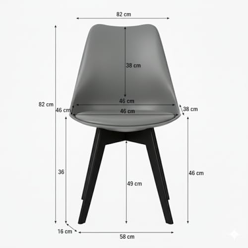 Image of Modern Bar Stool with Black Legs, Gray Cushioned Seat, Contemporary Dining Chair, Curved Back Design
