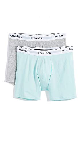 Calvin Klein Men's Underwear Modern Cotton Stretch 2 Pack Boxer Briefs, Keppel/Heather Grey, Medium