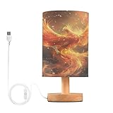 feiquan Table Lamp Phoenix Flaming Nightstand Lamp with Non Slip Wood Base Eye-Friendily Lamp Shade for Bedroom Living Room Office