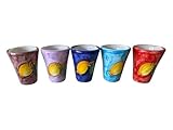 Hand Painted Italian Ceramic Shot Glasses Set of 5, 1 oz Multi-Colored Limoncello Cups, Lemon Ceramic Shot & Tasting Glasses, Handmade Mediterranean Pottery Drinkware