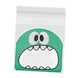 BCOATH 300 piezas Bolsas Adhesivas para Galletas de Diseño Monstruo Divertido Colores Rojo Amarillo y Verde para Fiestas Regalos y Almacenaje de Dulces