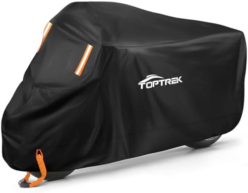 toptrek Motorrad Abdeckplane Outdoor XXL, Motorradabdeckung Wasserdicht | Motorradgarage Winterfest Motorradplane mit Schlossloch für Harley-Davidson, Honda, Suzuki, Kawasaki