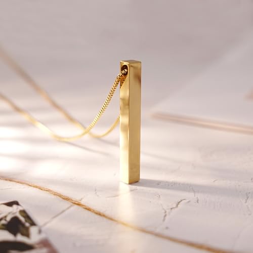 3D Vertical Bar Necklace Personalized 4 Side Engraved Text Box Chain Stainless Steel Jewelry Gifts for Women Men 4 Colors2