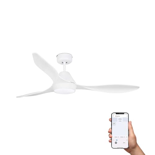 Faro Polaris Ventilador de techo grande blanco mate con luz, sistema inteligente Tuya