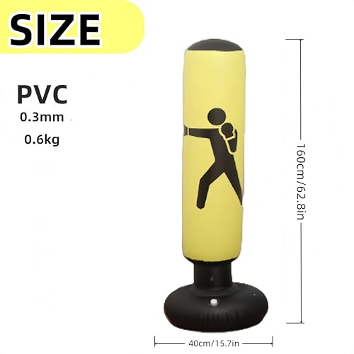 HJYDGJ Saco de boxeo hinchable de 160 cm, de PVC, retráctil, para karate, taekwondo, boxeo, etc. (amarillo) - imagen 2
