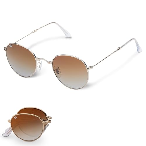 Round Folding Sunglasses Polarized, UV400, UVA, UVB Protection for Men Women, Folding Sunglasses Leather Case